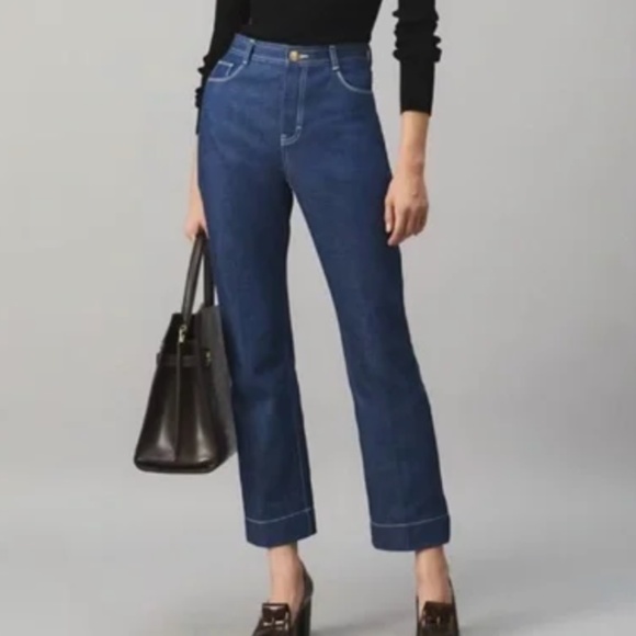 Tory Burch High Rise Cropped Jeans Contrast Stitch Size 28 - Picture 2 of 15